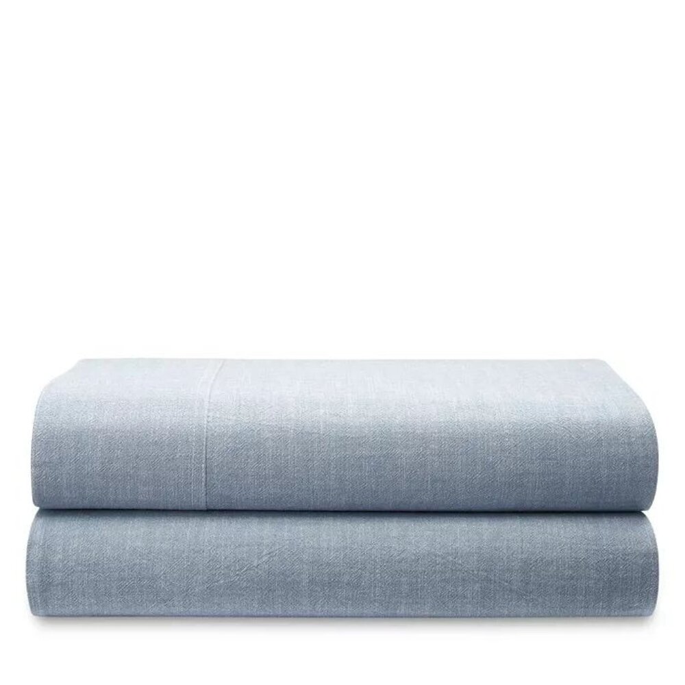 Ralph Lauren Workshirt Chambray King Flat Sheet Blue Luxury Bedding, 114"x108" - Picture 6 of 16